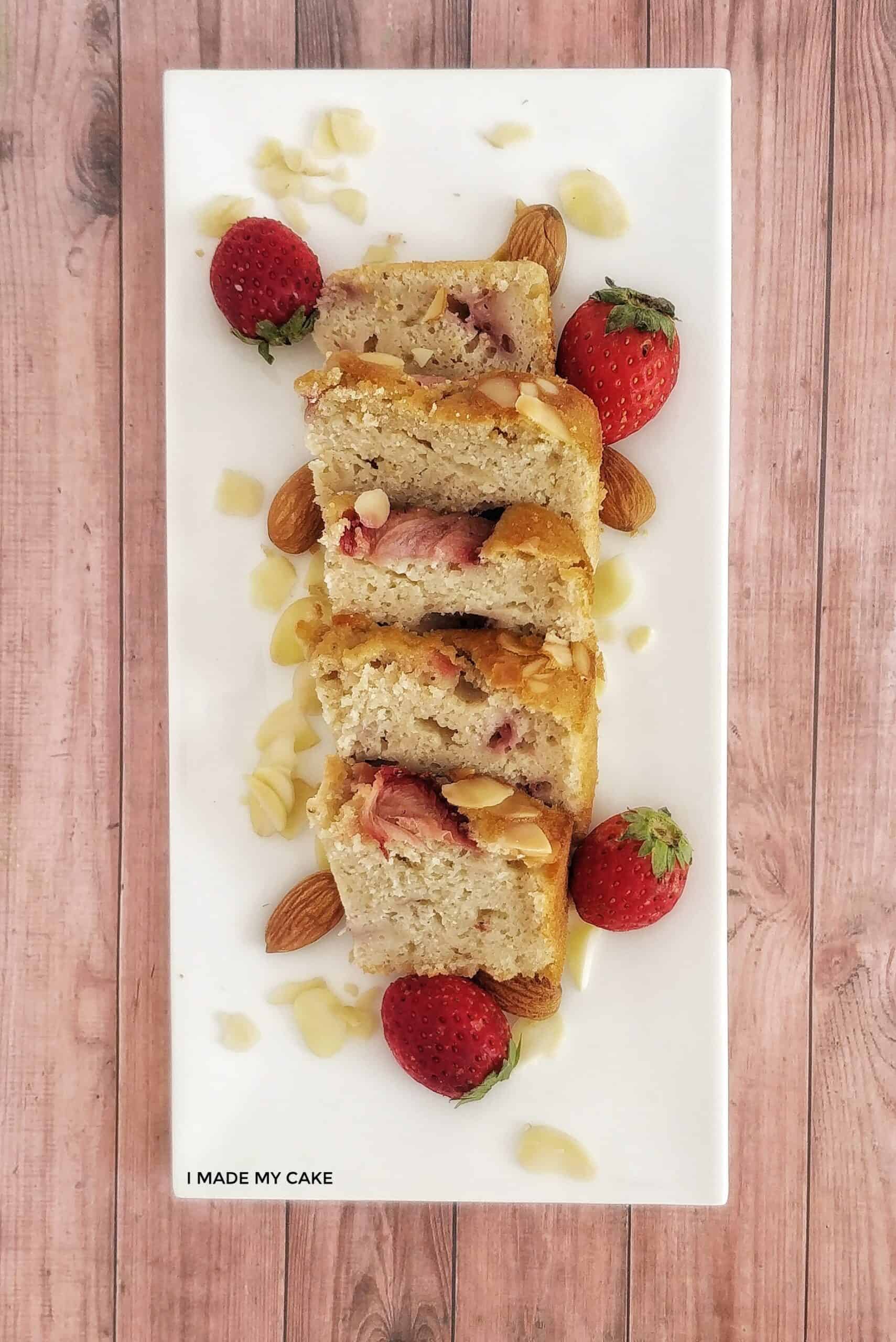 Fresh Strawberry Cake topped with Almonds