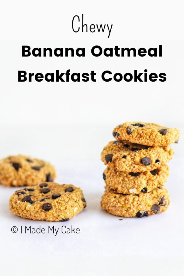 Stacked Banana Oatmeal Cookies on a white parchment paper