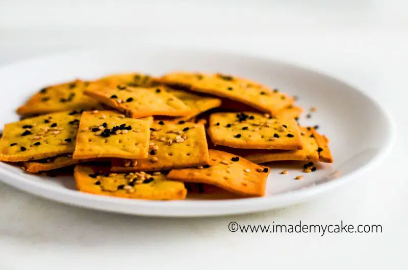 chickpea flour crackers on a round white plate