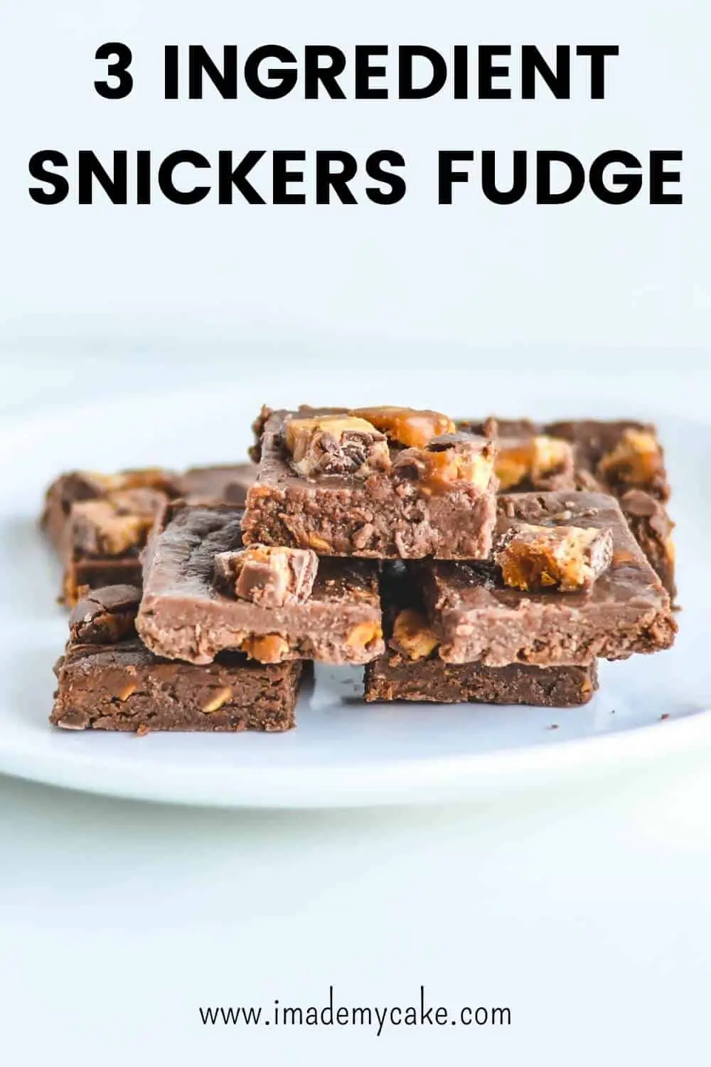 snicker fudge slices on a white plate