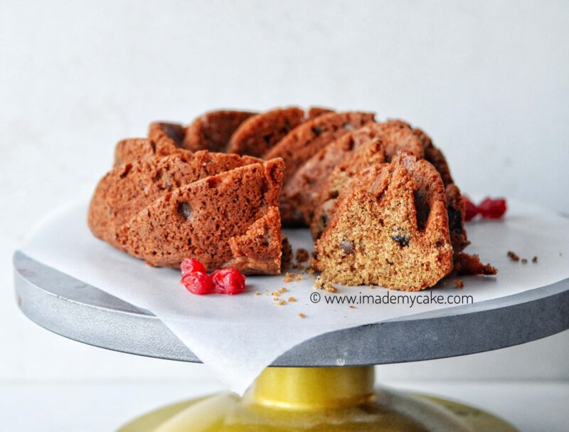 christmas fruit cake baked in a bundt cake pan