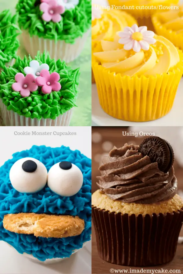 cupcake decorating ideas using fondant flower cutouts and cookies and oreos