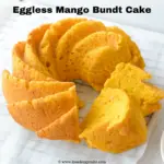 eggless mango bundt cake on a parchment paper