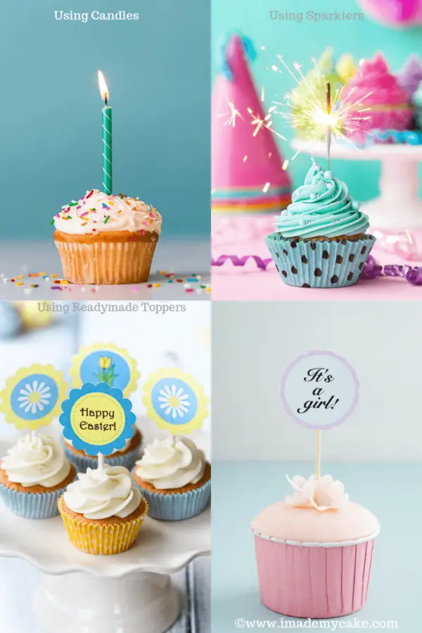 cupcake decorating ideas using candles, sparkles and toppers