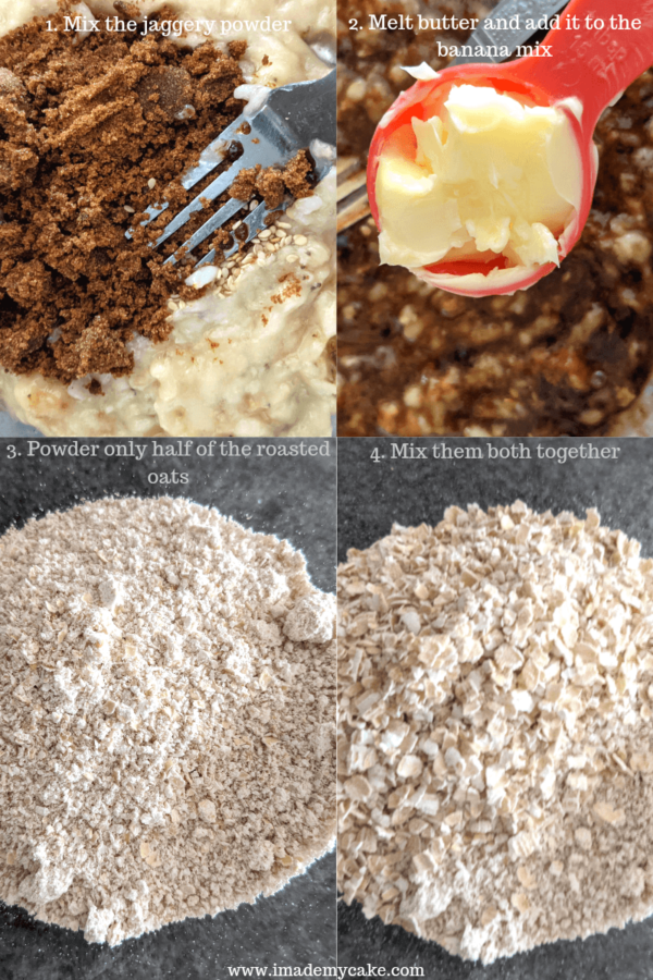 mixing ingredients and powdering roasted oats