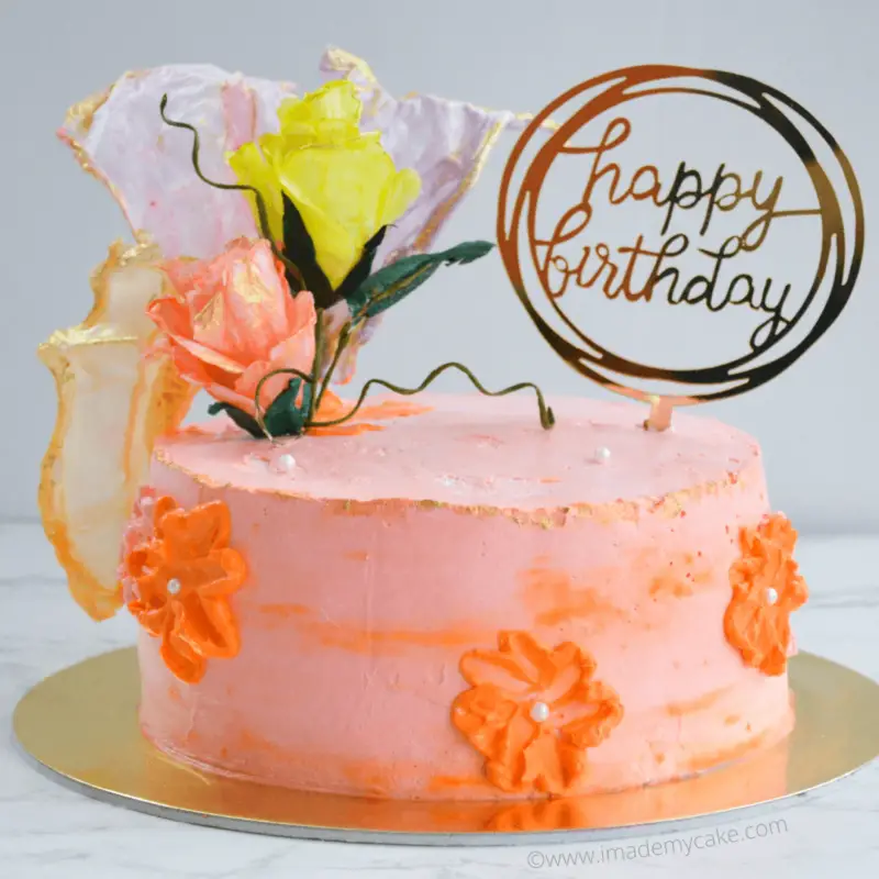 birthday cake with wafer paper roses