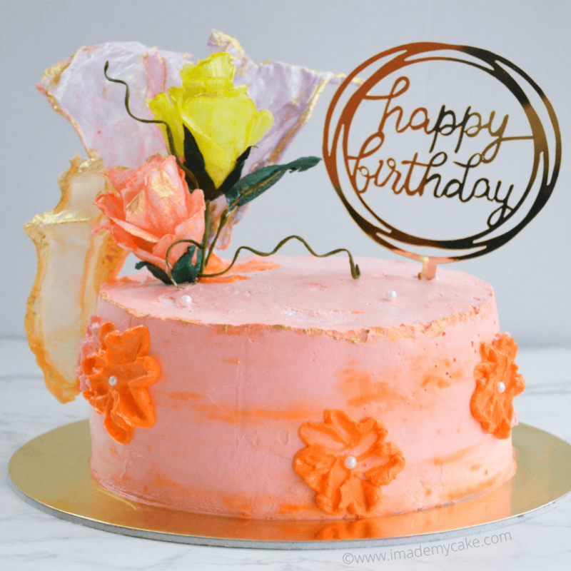 birthday cake with wafer paper roses