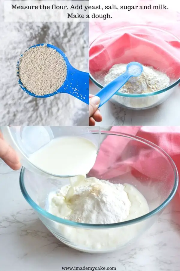 measure flour, yeast, sugar and salt