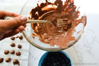 coat the blueberries with milk chocolate